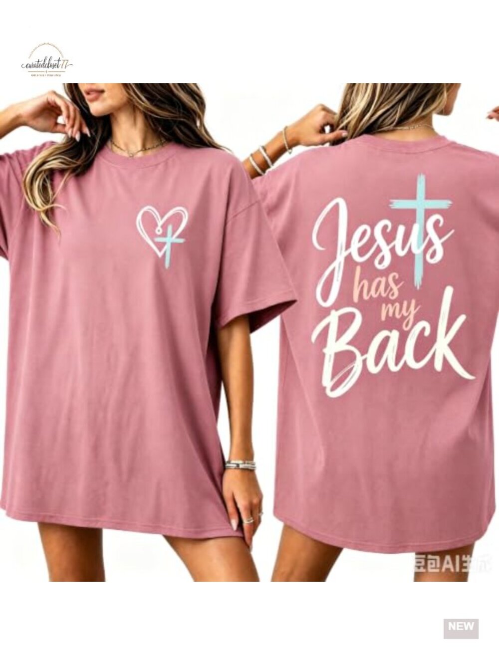 Jesus Has My Back Oversized Cotton T-Shirt Religious Faith Tee Plus Size